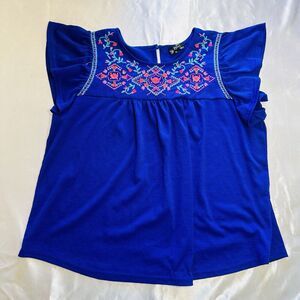 Perch By Blu Pepper Top SZ 1X Plus Embroidered Romantic Lightweight Floral Boho